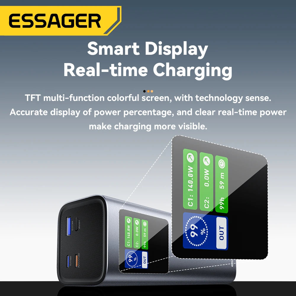 ESSAGER 140W Power Bank 27000mAh PD3.1 Super Fast Charging Digital Display Portable PowerBank for Macbook Laptop iPhone 17 16 15 Car Mobile World