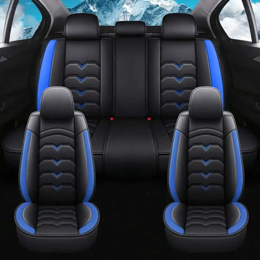 Universal 5-Seat PU Leather Car Seat Covers Black And Pink Full Set Waterproof Front & Rear Cushion Protectors, Airbag Compatible Car Interior Upgrade, Easy Installation And Easy To Clean Fit For Most Car Sedan SUV Hatchback