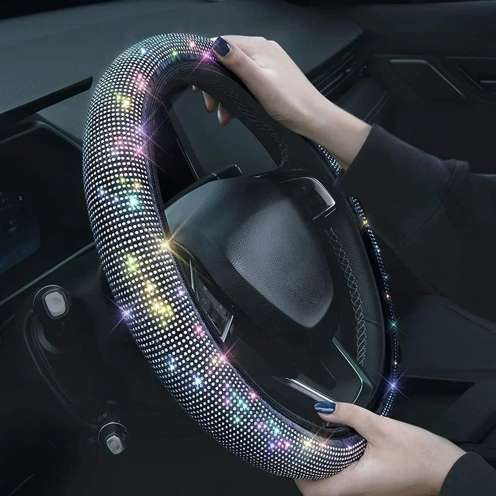 Universal Rhinestones Steering Wheel Cover with Crystal Diamond Sparkling Car Breathable Anti-Slip Steering Wheel Protector CM World