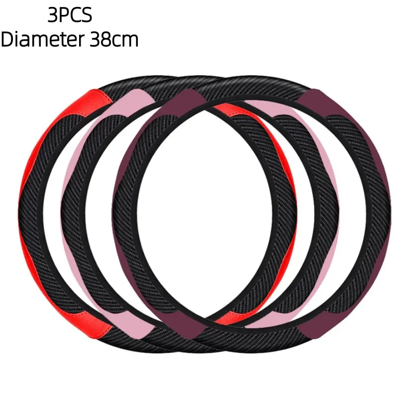 Universal Car Steering Wheel Cover Carbon Fiber Leather Embossed Car Handle Cover Suitable For Car Steering Wheels Men Women CM World