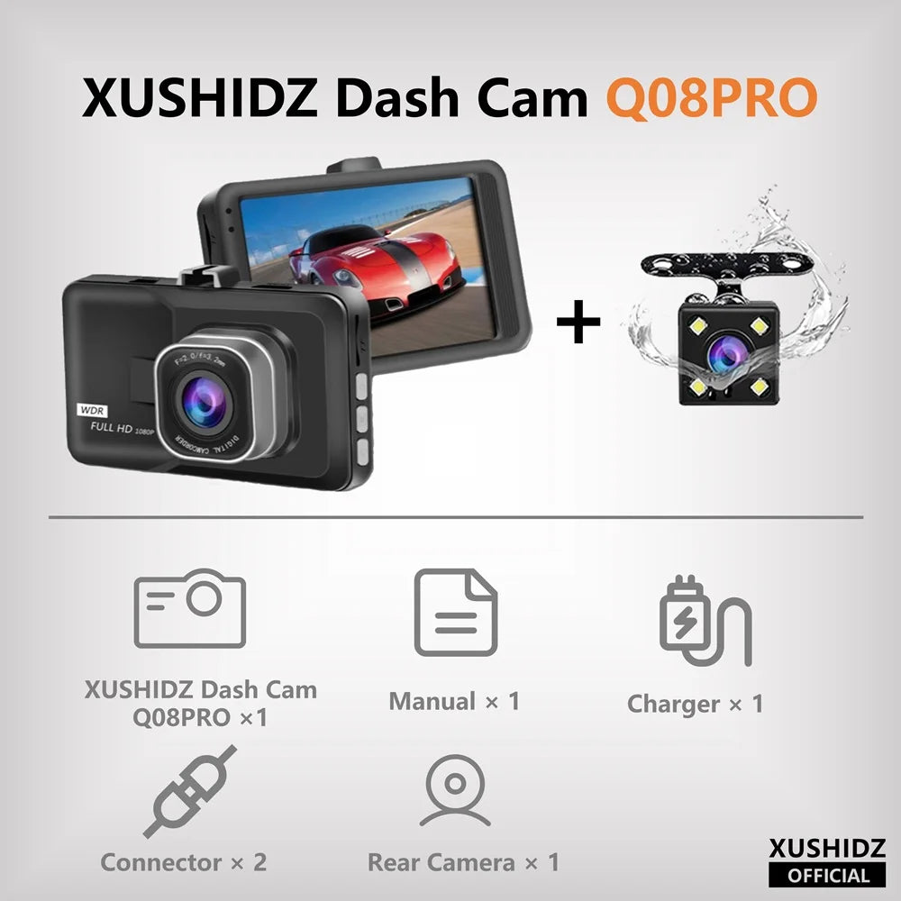 XUSHIDZ NEW 1080P HD Dash Camera Loop Recording Car Vehicle DVR Video Recorder Dashcam Night Vision 24h Parking Monitor G-sensor Car Mobile World