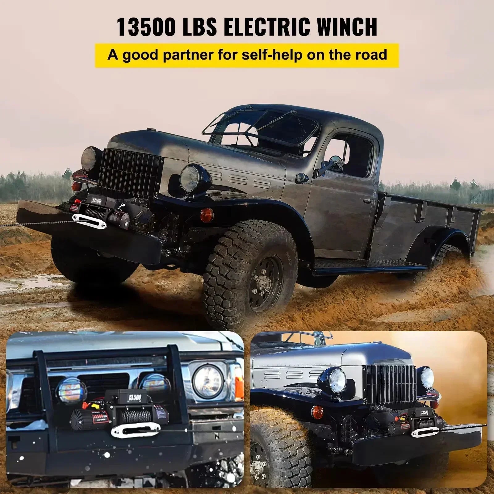 VEVOR 13500 LBS 12V Electric Winch Synthetic Tow Rope Winch 24M/92FT Lifting Hoist for 4X4 Car Trailer ATV Truck Off Road Boat CM World