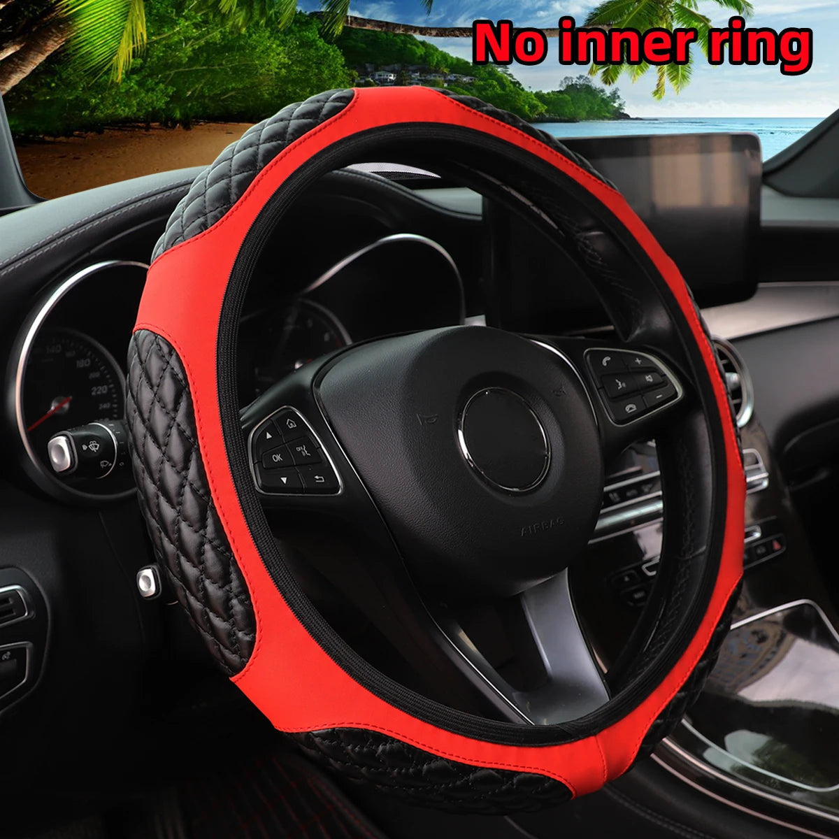 6 semi-circular PU sheepskin embroidered car rimless steering wheel cover for 14-15 inch car interior accessories CM World