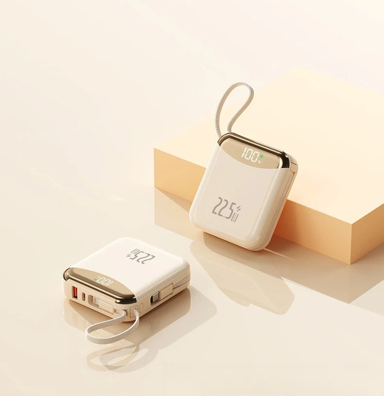22.5W Super Fast Charging Power Bank with Built-in Cable 20000mAh Portable Ultra-Thin and Mini Car Mobile World