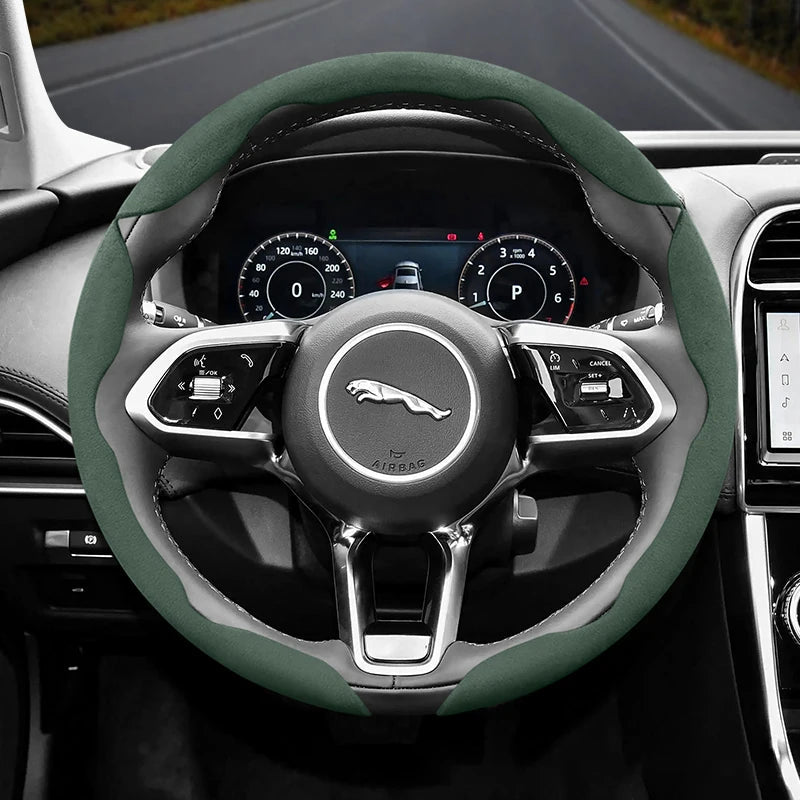 Suitable for Jaguar Anti-Slip Buckle Segmented Suede Steering Wheel Cover Suitable for Xf X250 Xe E Pace F Xj I Ev400 S Type X351 Svr Xfl Ftype Project 7 Cars Accessories CM World
