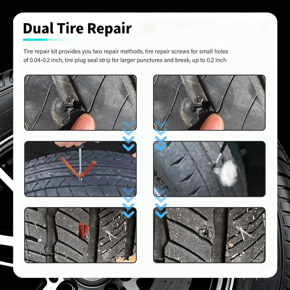 Car Tire Plug Kit, Essential Car Emergency Flat Tire Repair Kit, Professional Tubeless Tires Patch Kits for Cars