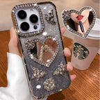 For iPhone 16 Pro Max Luxury Flash Glitter Butterfly Love Mirror Plating Frame Phone Case For iPhone 13 14 15 Plus 17 Air Cover