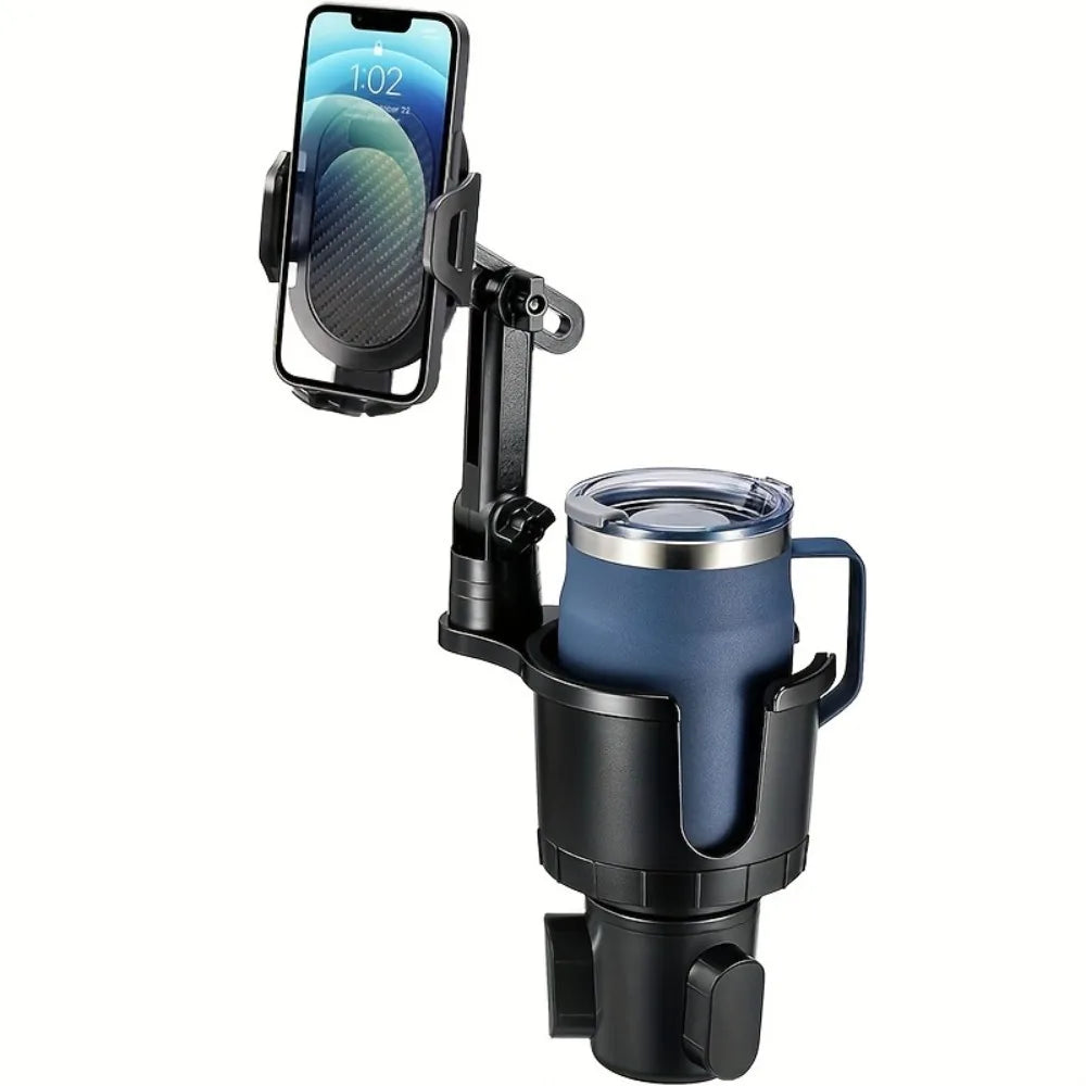 2-in-1 Car Cup Phone Mount with Adjustable Base 360-Degree Rotation Compatible with All Smartphones Travel Phone Holder