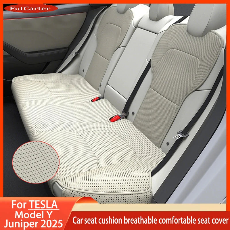 For Tesla ModelY Juniper 2025 PU Seat Cushion Ventilation Comfortable, Four Seasons Universal Split Single Sitting Back row Set CM World