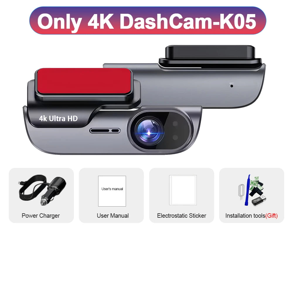 4K UHD Car Dash Camera DVR Night Vision Video Recorder with GPS Wi-Fi 24H Parking Monitoring Support for Vehicle Safety Car Mobile World