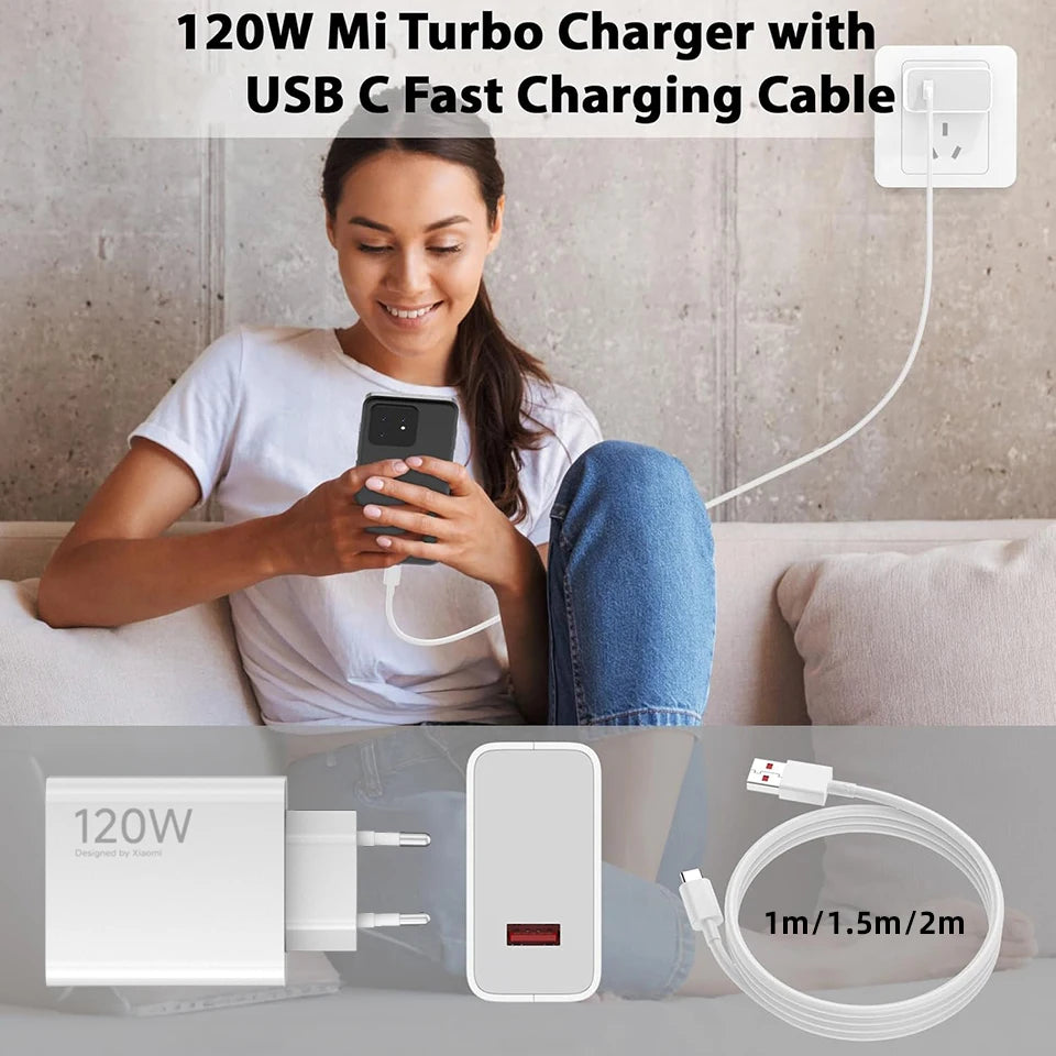 Original XIAOMI 120W Charger Hyper Turbo Charging Cable Mi 17 Pro Max 14T 15T 15 12T Redmi K90 K70 Note 13 Poco F8 F7 Ultra X7 Car Mobile World