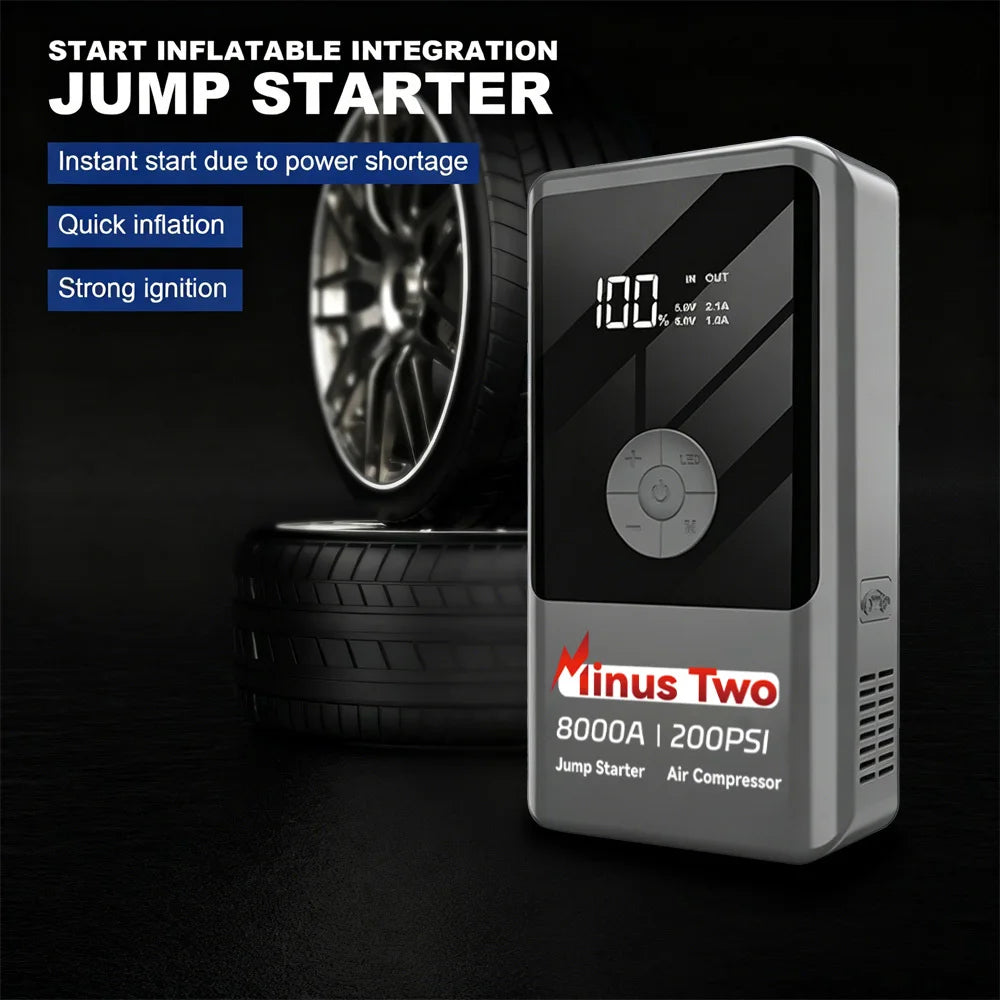 Car Jump Starter 8000A Power Bank 200PSI Pump Air Compressor Emergency Battery Booster Power Bank Start