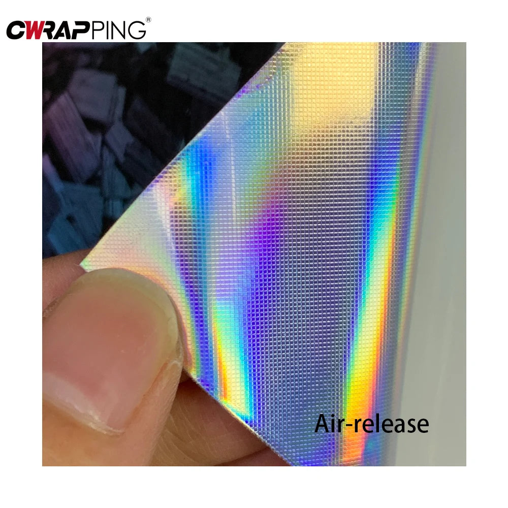145cmx300cm Forged Carbon Body Covering PET Vinyl Film Silver Car Wrap Film Laser Waterproof Paint Rainbow Self-Adhesive Sticker Car Mobile World