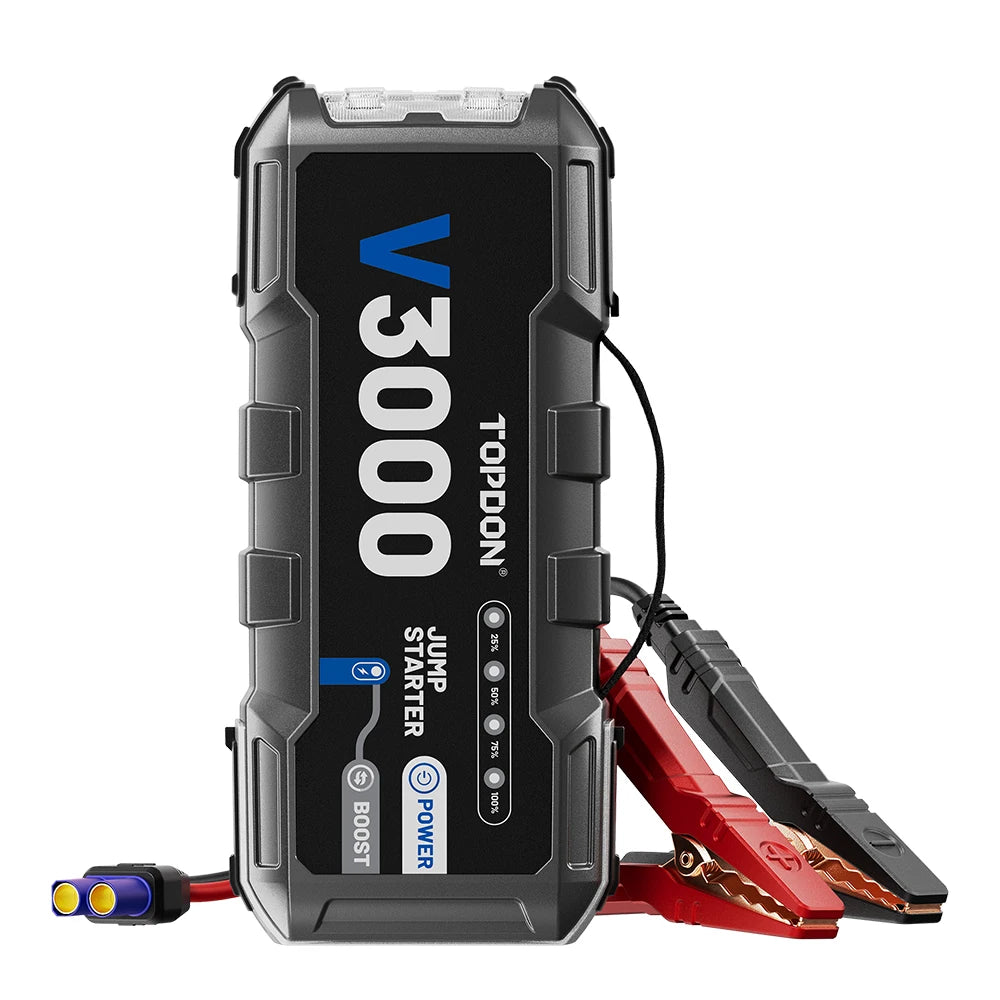 TOPDON V3000 Portable Emergency 12V 3000A 24000mah PD60W Jumper Pack Box Trucks Car Battery Jump Starter Power Bank