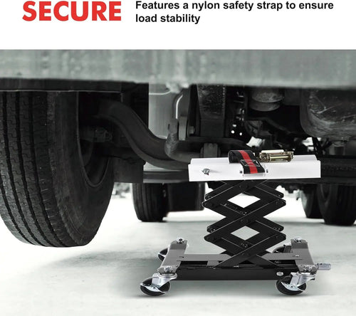 450 Lbs Low Profile Transmission Jack with Safety Straps Auto Repair 7-23" Lift with 2M Safety Straps & 4 Brake Wheels,black CM World