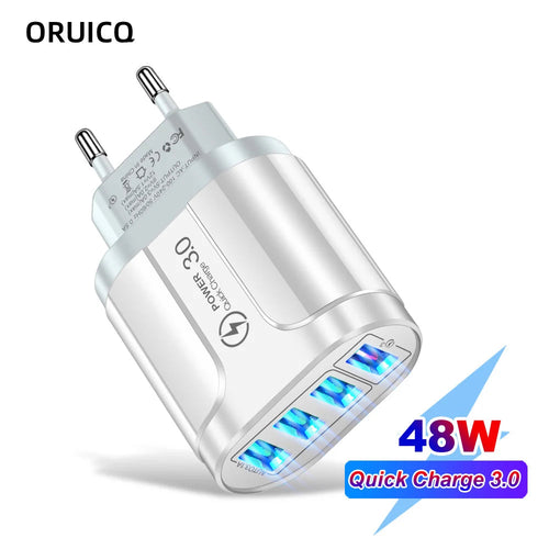45W USB Charger Fast Charge QC 3.0 Wall Charging For iPhone 12 11 Samsung Xiaomi Mobile 4 3 Ports EU US Plug Adapter Travel Car Mobile World