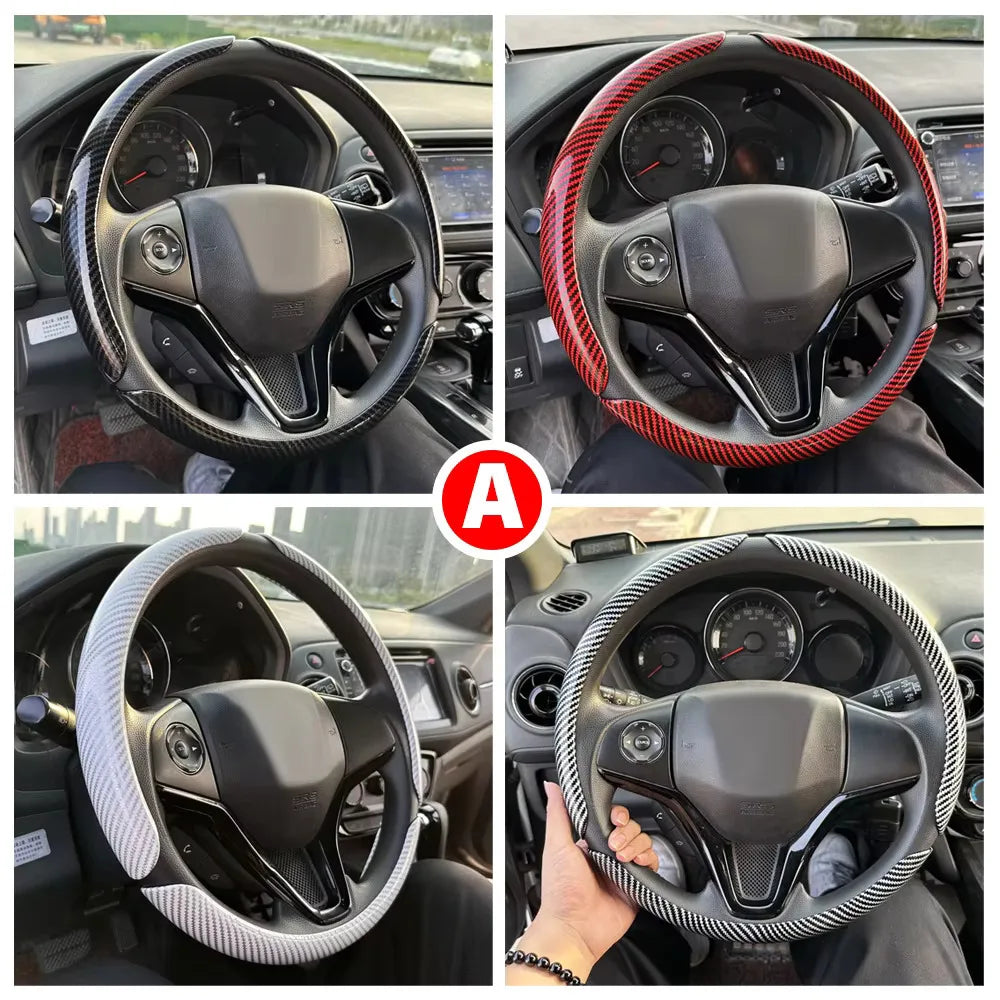 3PCS Car Steering Wheel Cover Warm Winter 38cm Round Steery Wheel Universa Glossy Laser Carbon Fiber Auto Interior Accessories CM World