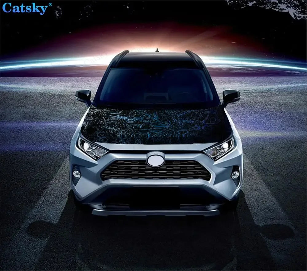 Topographic Pattern Car Hood Vinyl Stickers Wrap Vinyl Film Engine Cover Decals Sticker Universal Car Hood Protective Film