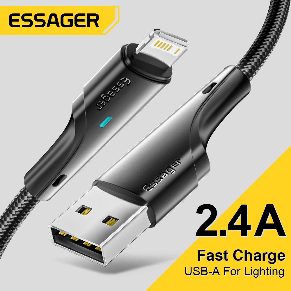 Essager USB Cable For iPhone 11 12 13 Pro Max Mini X XR XS SE 8 7 6 Plus 6s 2.4A Fast Charging Wire Data Cord For iPhone Charger