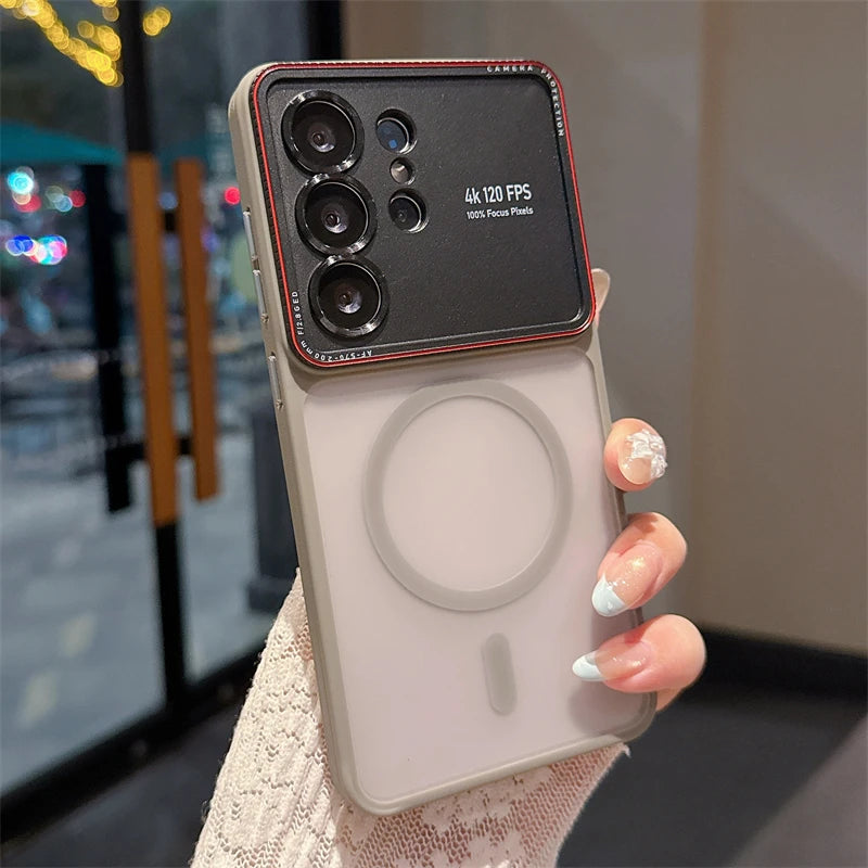 Luxury Translucent For Magsafe Magnetic Phone Case For Samsung Galaxy S25 S24 S26 Ultra Metal Camera Protection Matte Hard Cover Car Mobile World