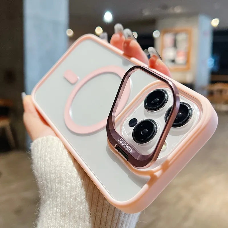 For Magsafe Stand Glass Lens Protector Case For iPhone17 16 15 14 13 11 12 Pro Max 16 Plus Luxury Magnetic Shockproof Back Cover Car Mobile World