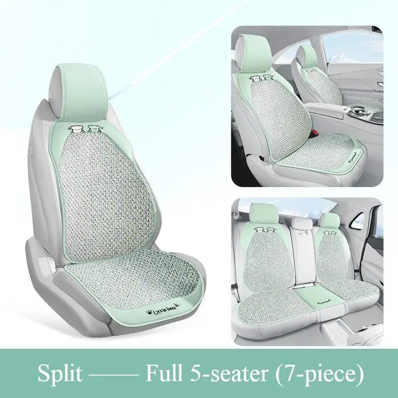 Breathable summer car seat cover - cool ice rattan weave, PU leather trim, lovely embroidery, suitable for split seats Car Mobile World