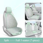Breathable summer car seat cover - cool ice rattan weave, PU leather trim, lovely embroidery, suitable for split seats Car Mobile World