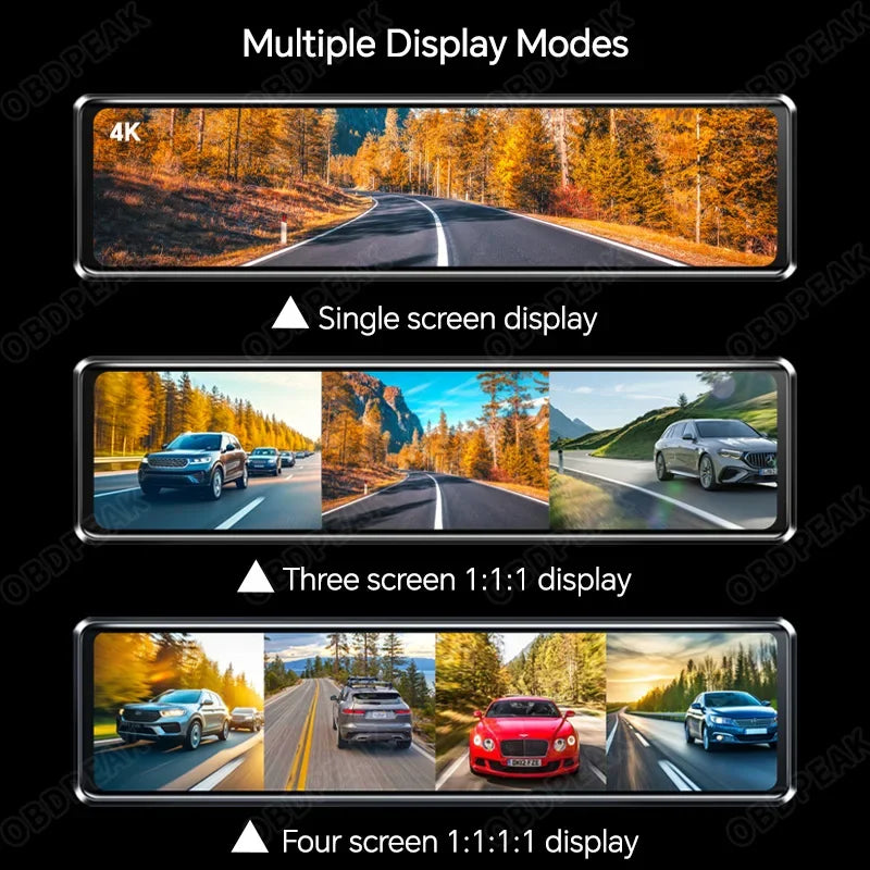 A8 4CH Dash Cam 11.26 Inch 4K WIFI Rear View Mirror 4 Cameras Video Recorder Car DVR Dual Lens ADAS BSD Night Vision 24H Parking