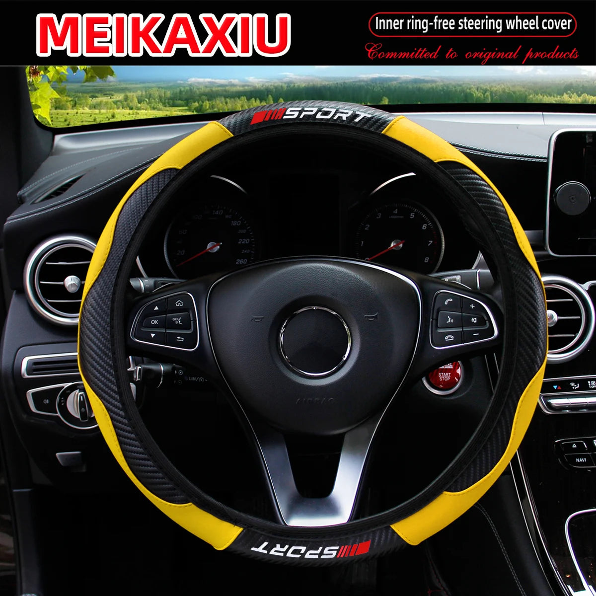 Red Carbon Fiber Stretchable Sports Style Steering Wheel Cover Car Interior Accessory for Women Free SPORRT Car Inner Tube