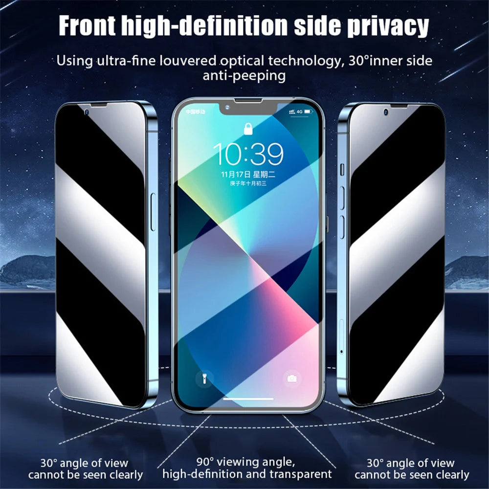1~3PCS Anti Spy Tempered Glass For iPhone 17 17e 16e 16 15 Pro Max Privacy Screen Protector iPhone 15 14 Plus 13 12 11 Pro Max Antiespia Pelicula de Cristal Templado iPhone 17 Pro Max anti-peeping Protective Film Car Mobile World