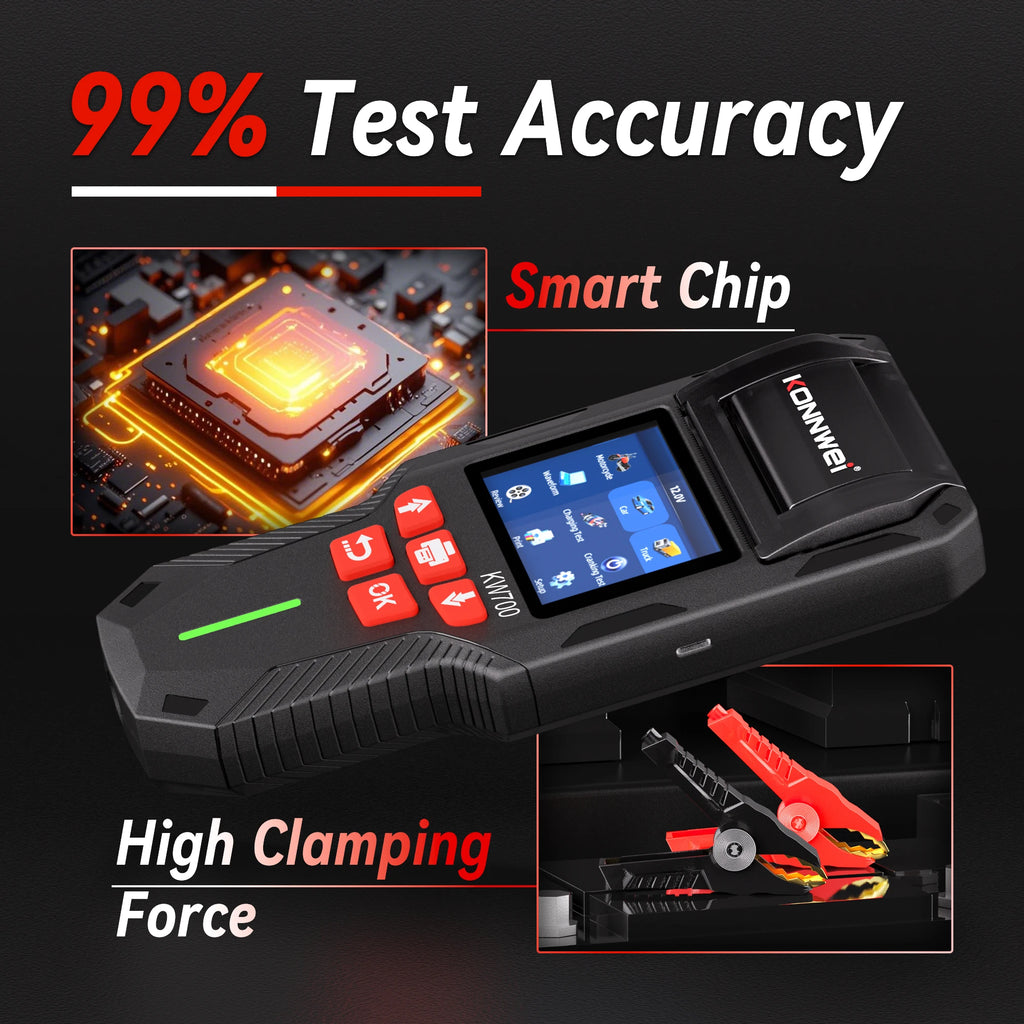 2026 KONNWEI KW700 Professional Car Battery Tester 12V/24V 100-2000CCA With Built-in Print Function Cranking Charging Test Tool