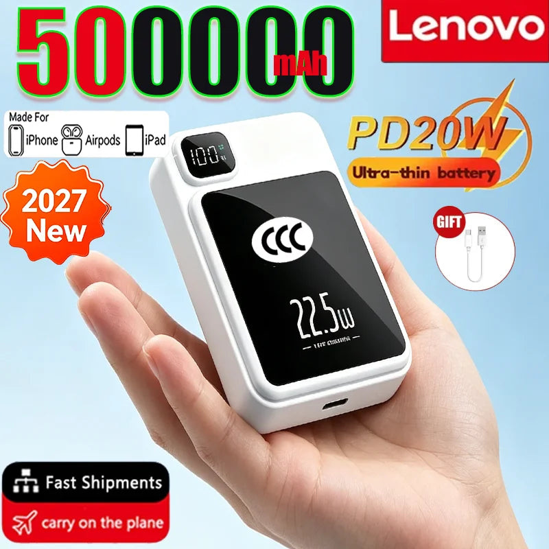 Lenovo 500000mAh Wireless Power Bank Portable Magnetic Fast Charger For Magsafe Auxiliary Battery For Xiaomi Huawei iphone