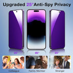 2 Pack Compatible for iPhone 16 15 14 13 12 11 Pro Max Privacy Screen Protector, Purple 9H Tempered Glass Film, Anti Blue Light
