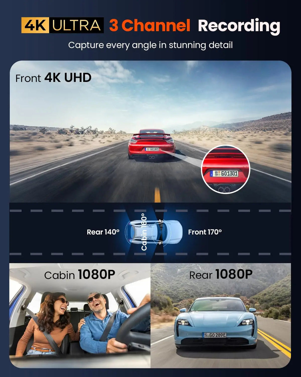 Kocam 3 Camera WIFI GPS 4K Dash Cam Car Dvr Interior Vehicle Three Way Channel Dvrs Recorder Video Registrator Dashcam Camcorder Car Mobile World
