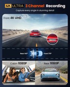 Kocam 3 Camera WIFI GPS 4K Dash Cam Car Dvr Interior Vehicle Three Way Channel Dvrs Recorder Video Registrator Dashcam Camcorder Car Mobile World