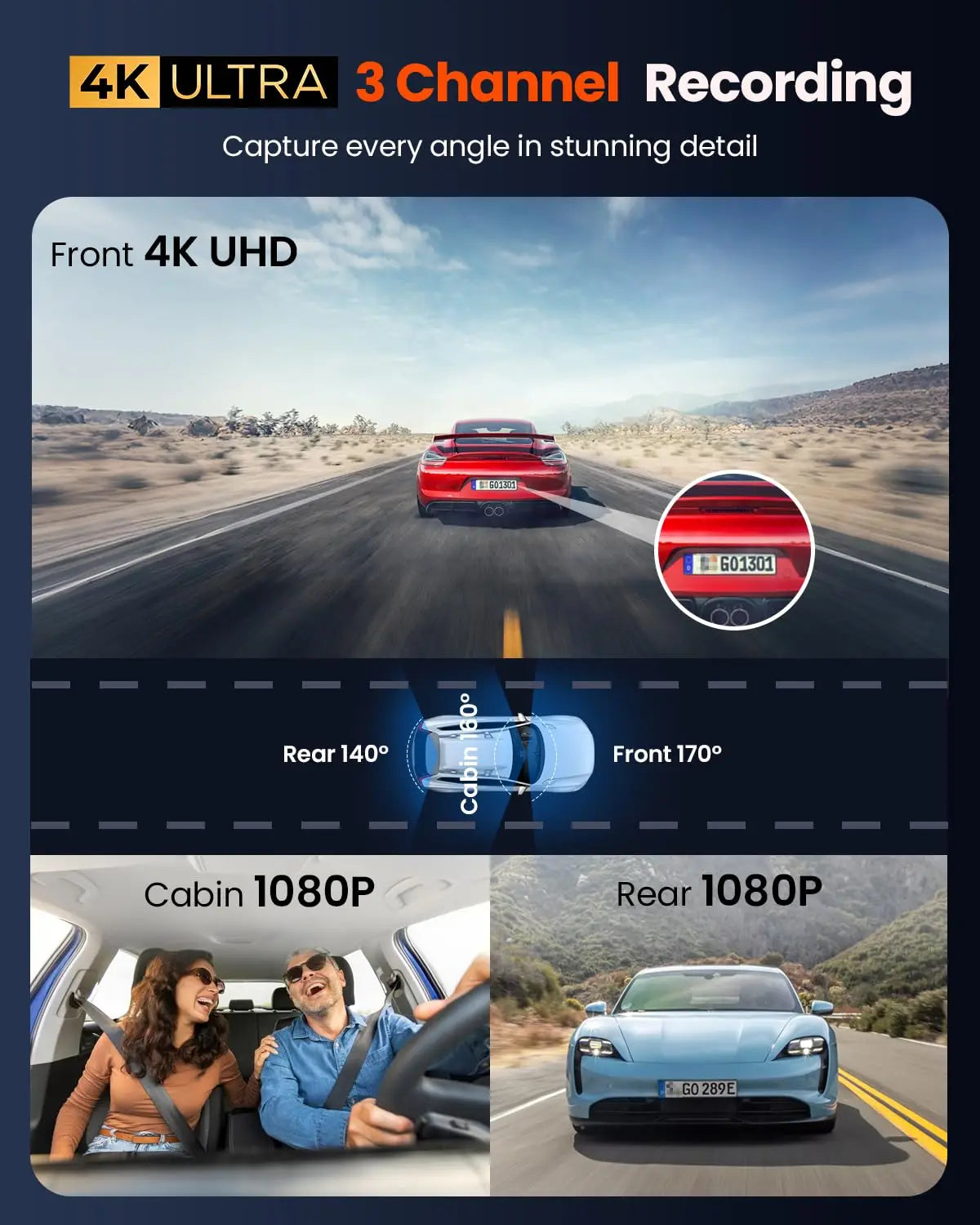 Kocam 3 Camera WIFI GPS 4K Dash Cam Car Dvr Interior Vehicle Three Way Channel Dvrs Recorder Video Registrator Dashcam Camcorder Car Mobile World