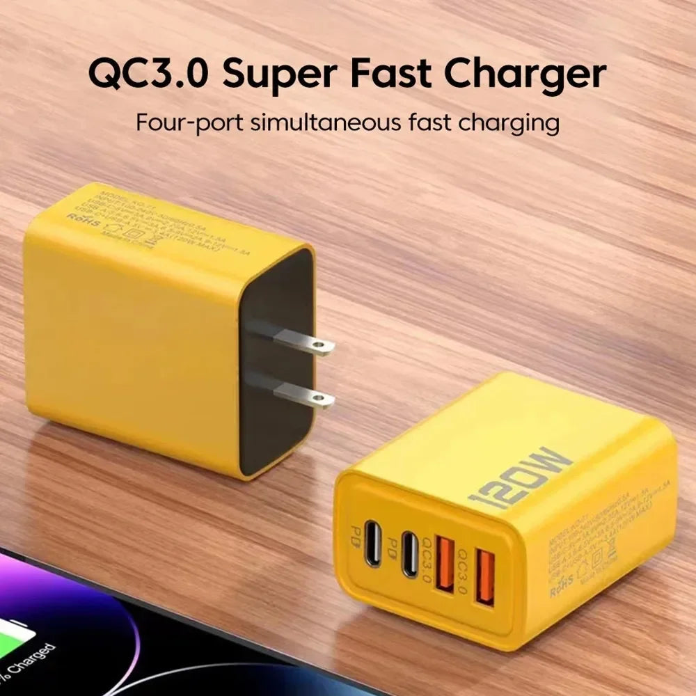 Total 120W Phone Charger Fast Charging Quick Charger PD USB Type C Wall Adapter For iPhone 16 15 Xiaomi 14 Huawei Redmi Oneplus Car Mobile World