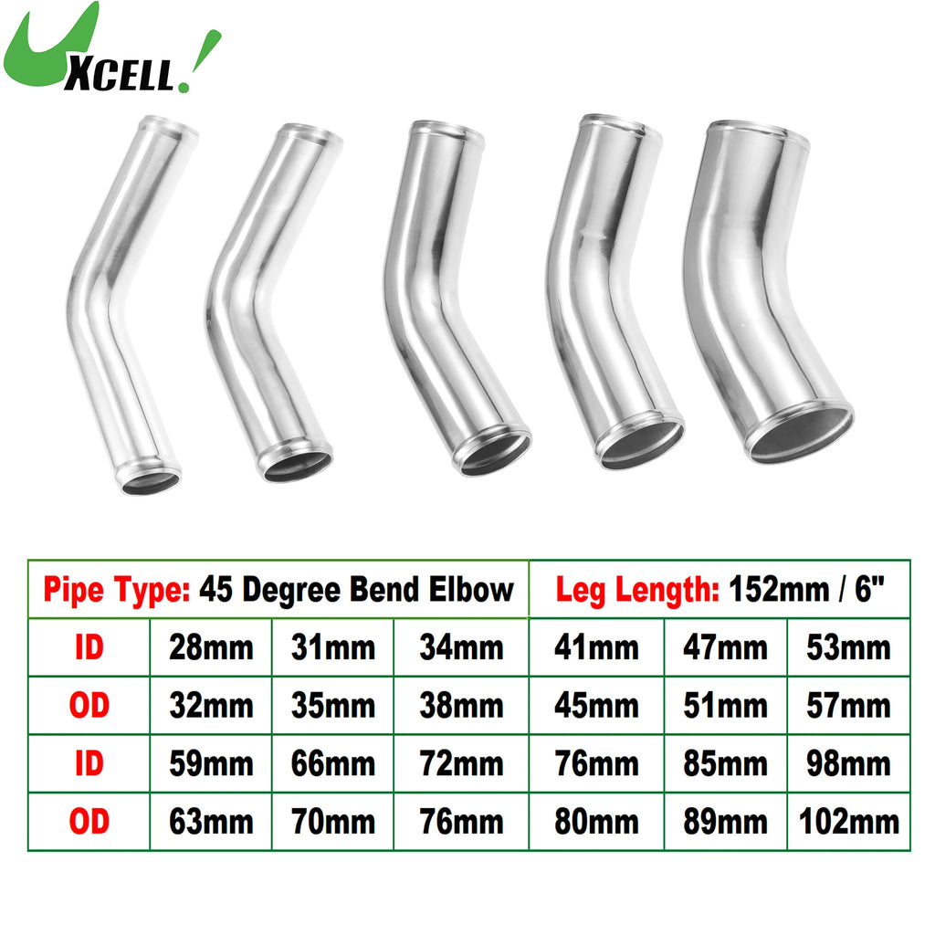 UXCELL 45 Degree OD 32-102mm Leg Length 100mm Car Aluminum Alloy Tube Intercooler Bend Elbow Pipe Air Intake Joiners Tubing CM World