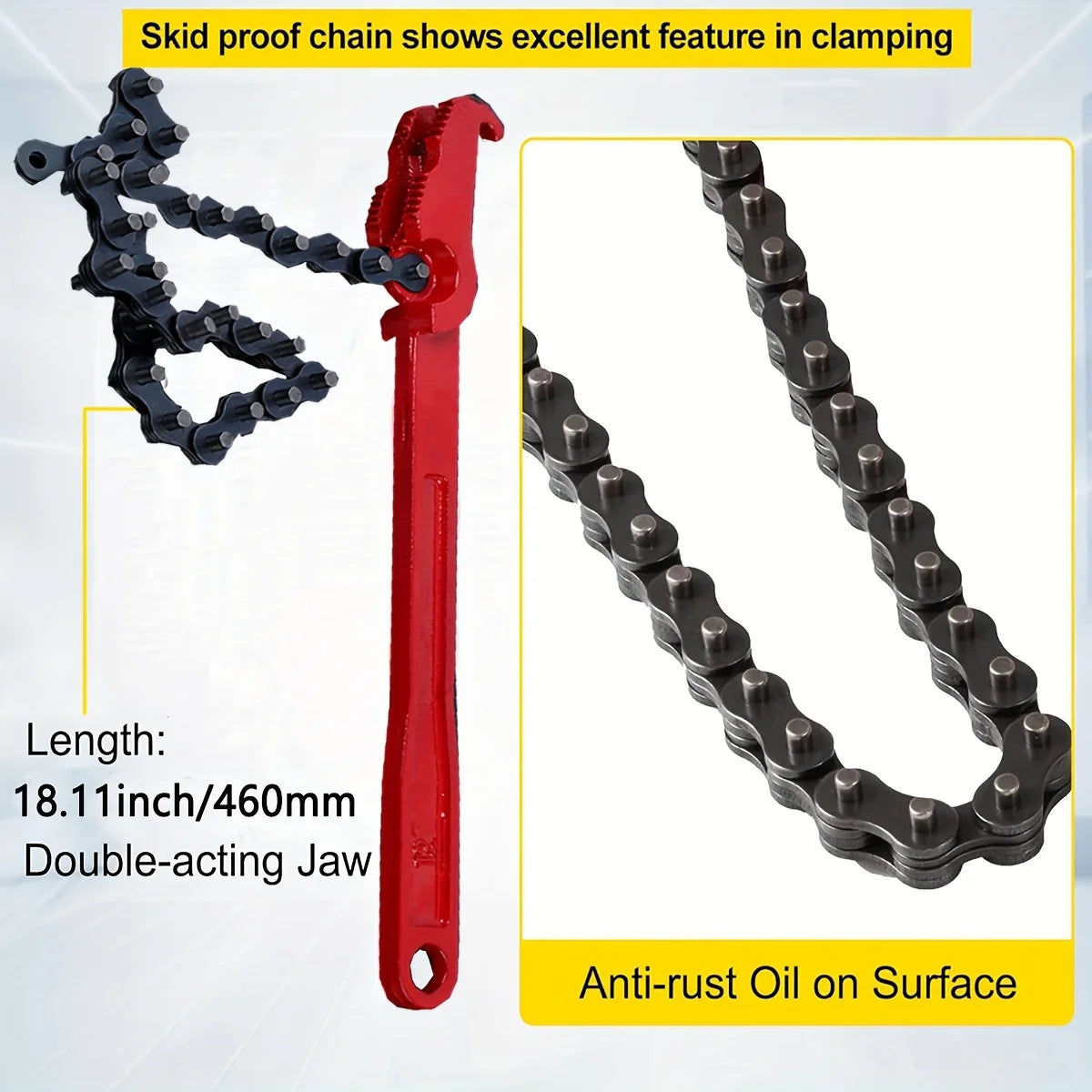 12 Inch Heavy-Duty Ratcheting Chain Wrench Reversible Oil Filter Tool Pipe Fittings Tools Fit Oil Filter Chain Wrench Pliers