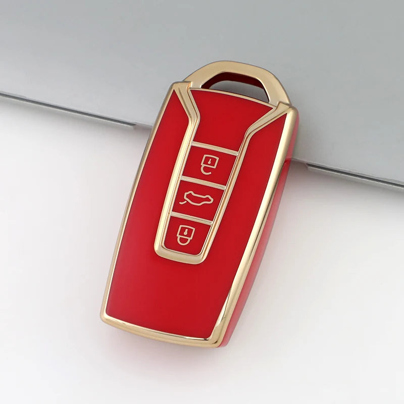 3 Buttons TPU Car Key Case Cover for Vw Volkswagen Touareg 2019 2020 2021 2022 2023 Auto Shell Fob Ring Keychain Protector