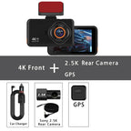 4K Dual Lens Dashcam With Rear 2.5K WiFi GPS And Rearview Camera WDR Night Vision 24H Parking Recording Car Video Recorder