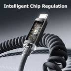 120W Car Retractable Cable Digital Display Spring USB A Type C To Type C Cable For Samsung iPhone 16 Fast Charging Charger Cable