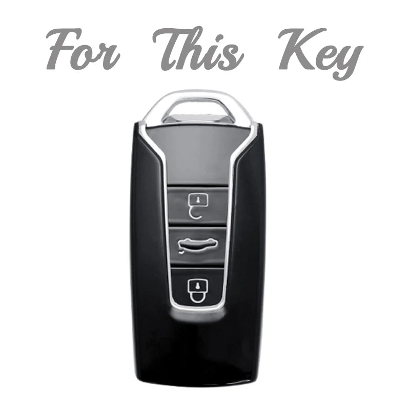 3 Buttons TPU Car Key Case Cover for Vw Volkswagen Touareg 2019 2020 2021 2022 2023 Auto Shell Fob Ring Keychain Protector