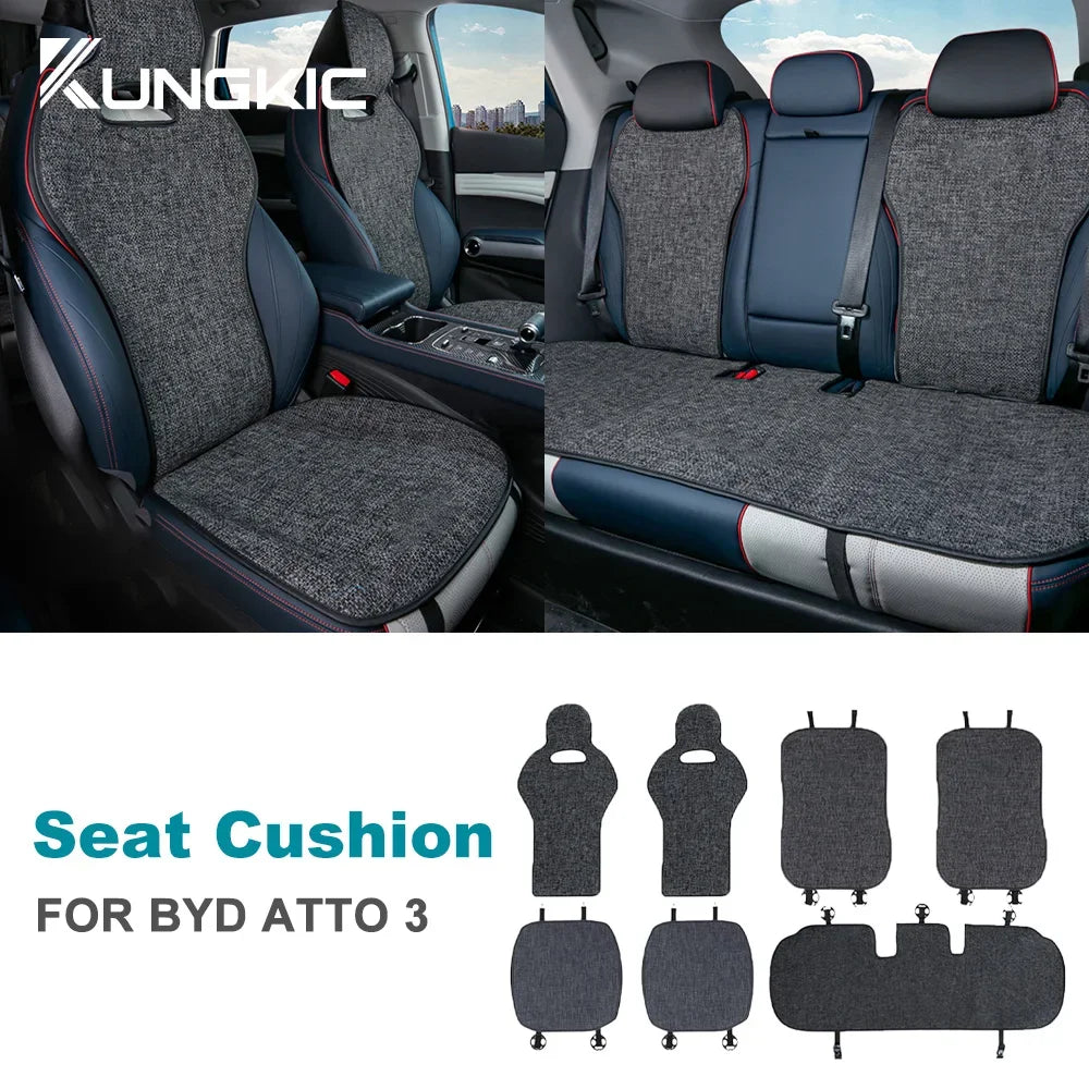 Breathable Linen For BYD Atto 3 Yuan Plus Tang Han Dolphin EV 2021 2022 2023 2024 Car Seat Cushion Protect Mat High Accessories