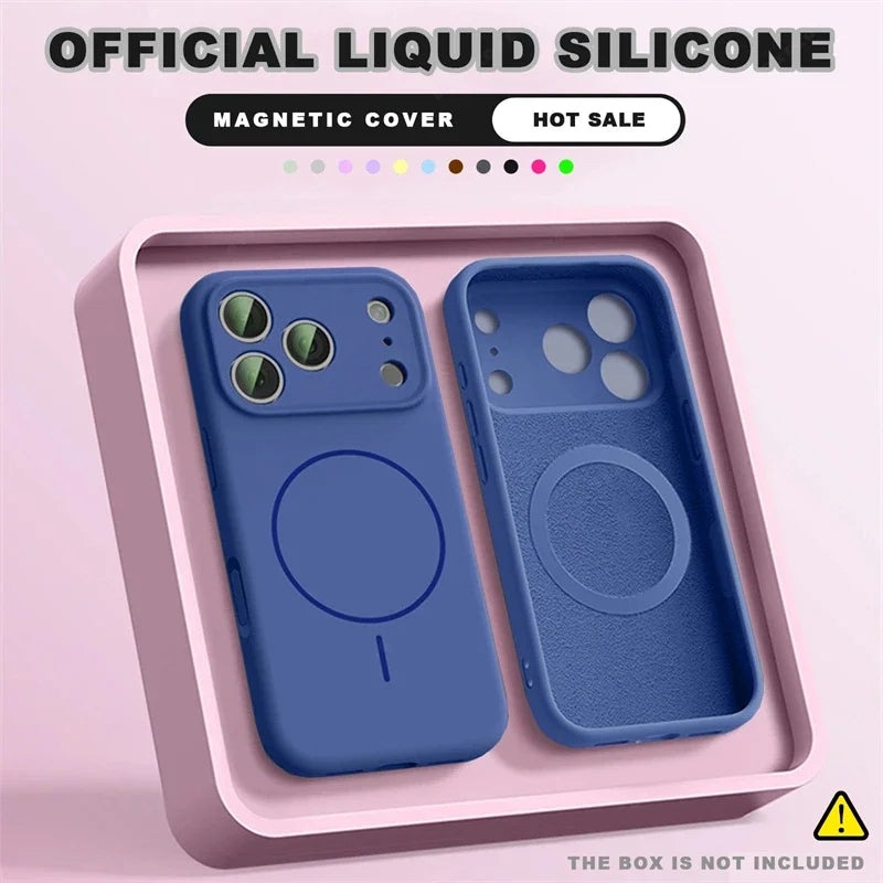 For Magsafe Liquid Silicone Phone Cases For iPhone 17 16 15 14 13 12 Pro Max 16 Plus Air Case Magnetic Wireless Charging Cover Car Mobile World