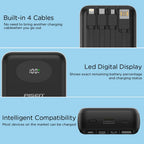 PISEN 20000mAh 20W Fast Charging Powerbank With 4 Built-in Cables For iPhone Samsung Xiaomi