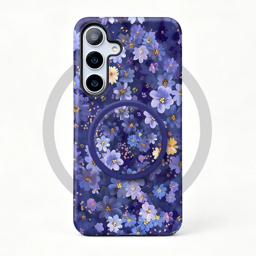 Magnetic Case For Samsung S26 S25 S24 S23 S22 S21 Plus Ultra 20 FE A15 A16 A26 A36 56 17 Purple Flower 2 in 1 Phone Holder Cover