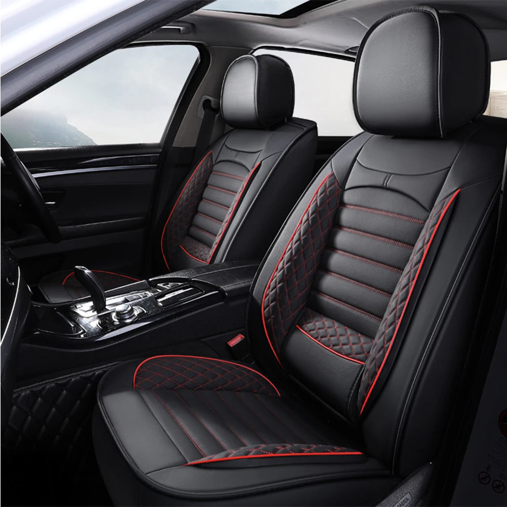 Black & White Faux Leather Car Seat Covers - Universal Fit, Lumbar Support, Waterproof, Anti-Slip, Durable for Cars, SUVs, Truck CM World