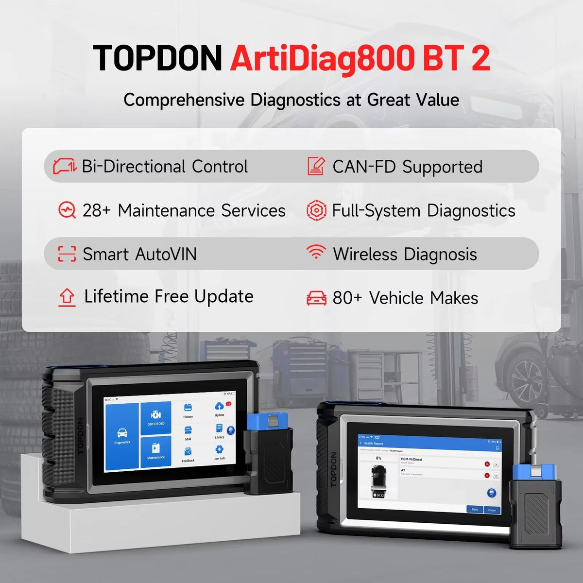 TOPDON AD800 BT 2 OBD2 All System Scanner Professional Car Diagnostic Tool Automotive Scanner Active Test  AUTOVIN Scanner