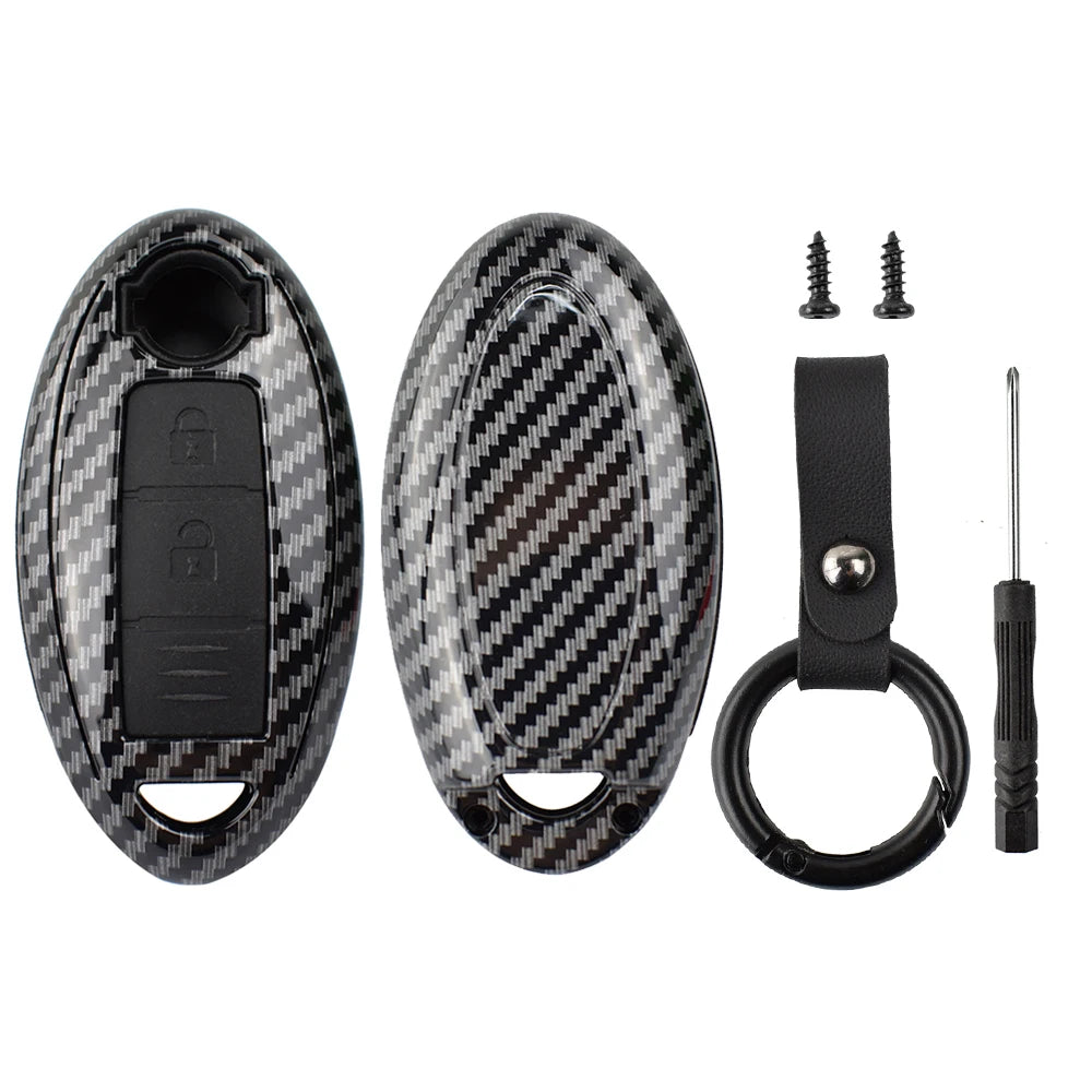 3 Buttons Carbon Fiber Smart Remote Key Fob Cover Case Shell Keychain for Nissan Qashqai Pulsar March 370Z Micra Juke Note Tiida CM World